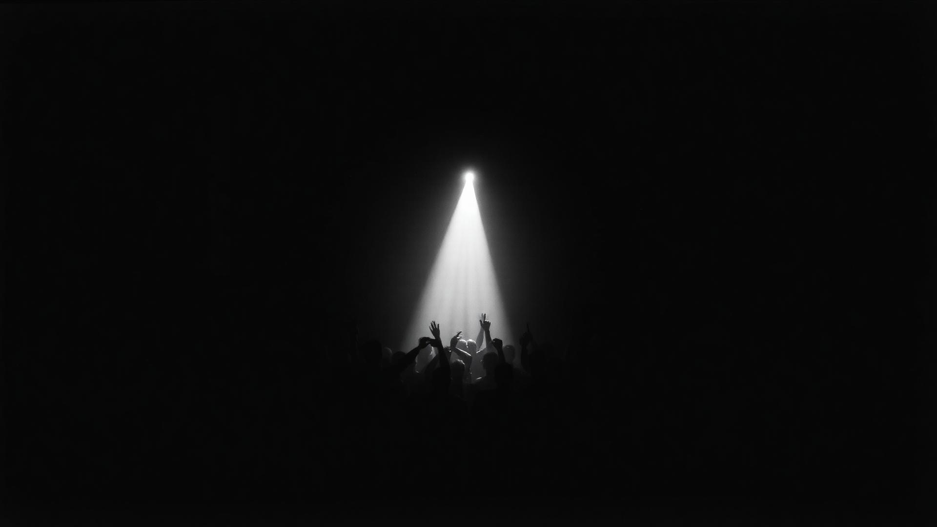Strobe light over a crowd in a dark techno club